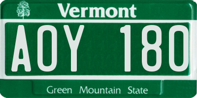 VT license plate AOY180