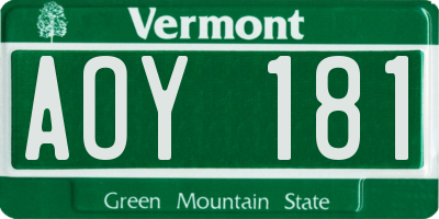VT license plate AOY181
