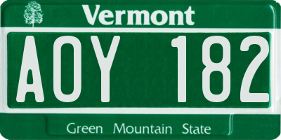 VT license plate AOY182