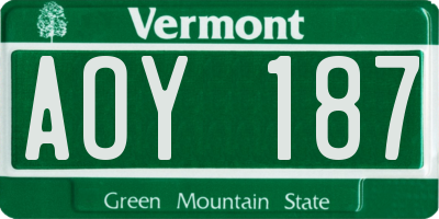VT license plate AOY187