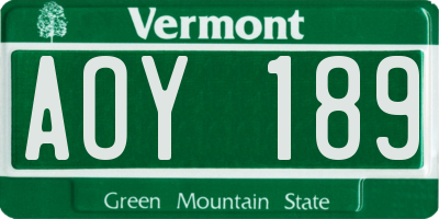 VT license plate AOY189