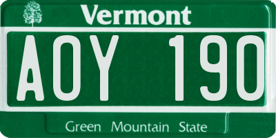 VT license plate AOY190