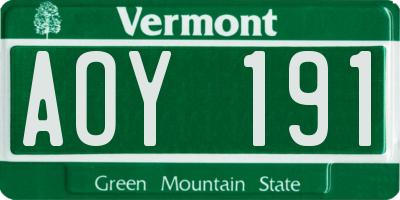 VT license plate AOY191