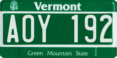VT license plate AOY192