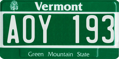 VT license plate AOY193