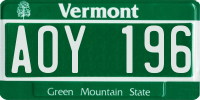 VT license plate AOY196