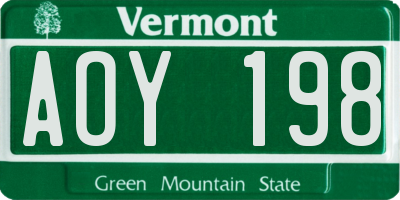 VT license plate AOY198