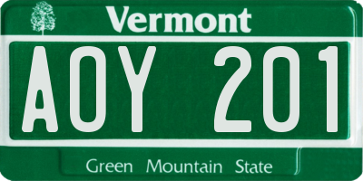 VT license plate AOY201