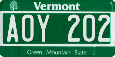 VT license plate AOY202