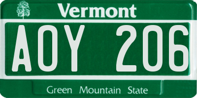 VT license plate AOY206