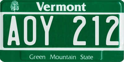 VT license plate AOY212