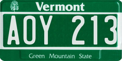 VT license plate AOY213