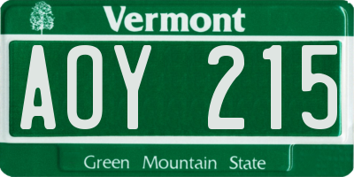VT license plate AOY215
