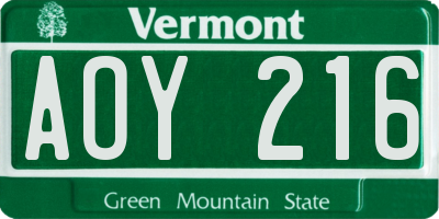 VT license plate AOY216