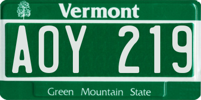 VT license plate AOY219