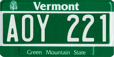 VT license plate AOY221