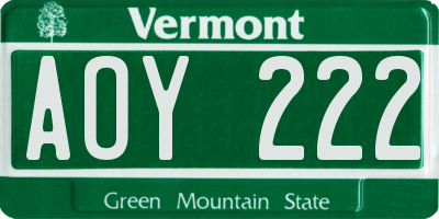 VT license plate AOY222