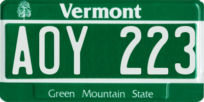 VT license plate AOY223