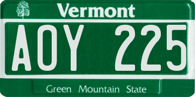 VT license plate AOY225