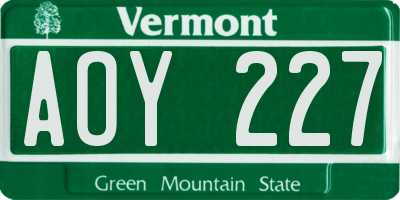 VT license plate AOY227