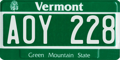 VT license plate AOY228