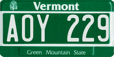 VT license plate AOY229
