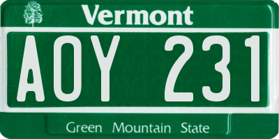 VT license plate AOY231