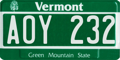 VT license plate AOY232