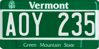 VT license plate AOY235
