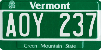 VT license plate AOY237
