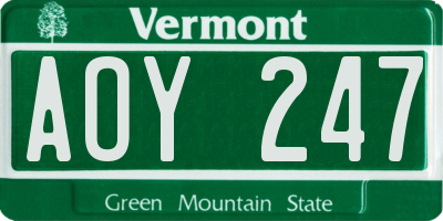 VT license plate AOY247