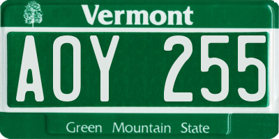 VT license plate AOY255