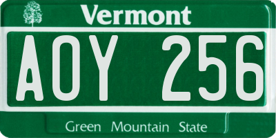 VT license plate AOY256