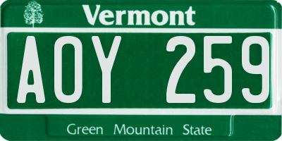VT license plate AOY259