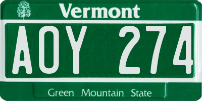 VT license plate AOY274