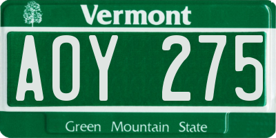 VT license plate AOY275