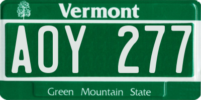 VT license plate AOY277