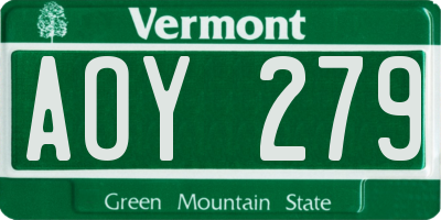 VT license plate AOY279