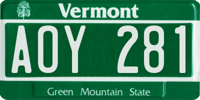 VT license plate AOY281