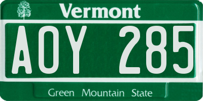VT license plate AOY285