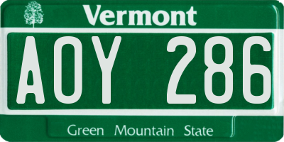 VT license plate AOY286