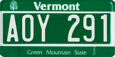 VT license plate AOY291
