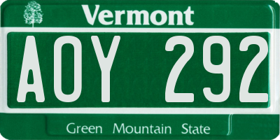 VT license plate AOY292
