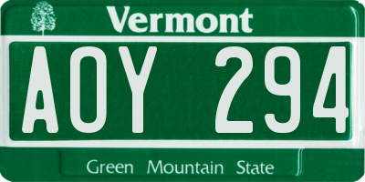 VT license plate AOY294