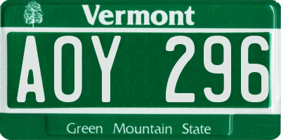 VT license plate AOY296