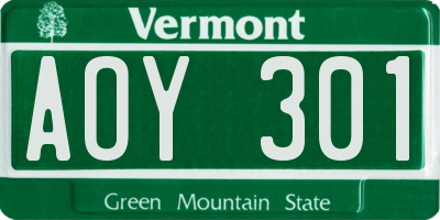 VT license plate AOY301