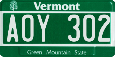 VT license plate AOY302