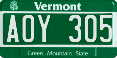 VT license plate AOY305