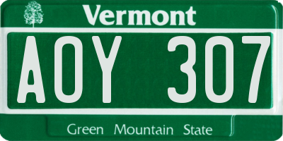 VT license plate AOY307
