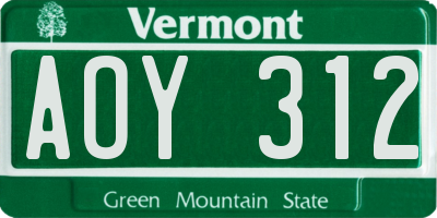 VT license plate AOY312